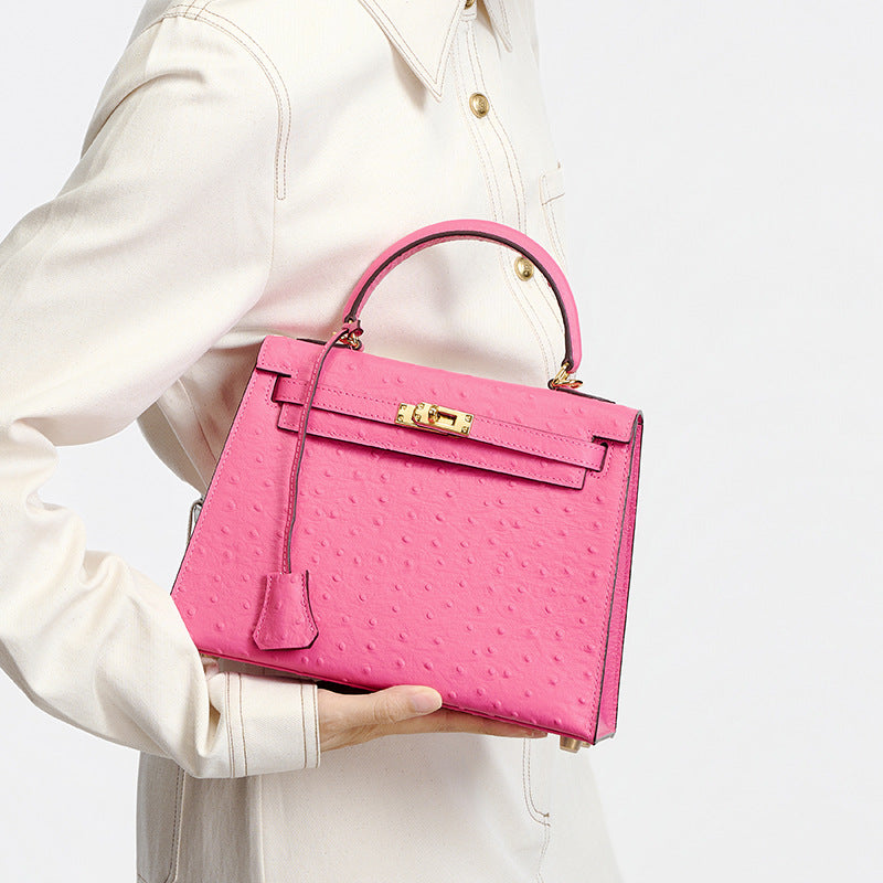 Ostrich-Effect Leather Crossbody Bag