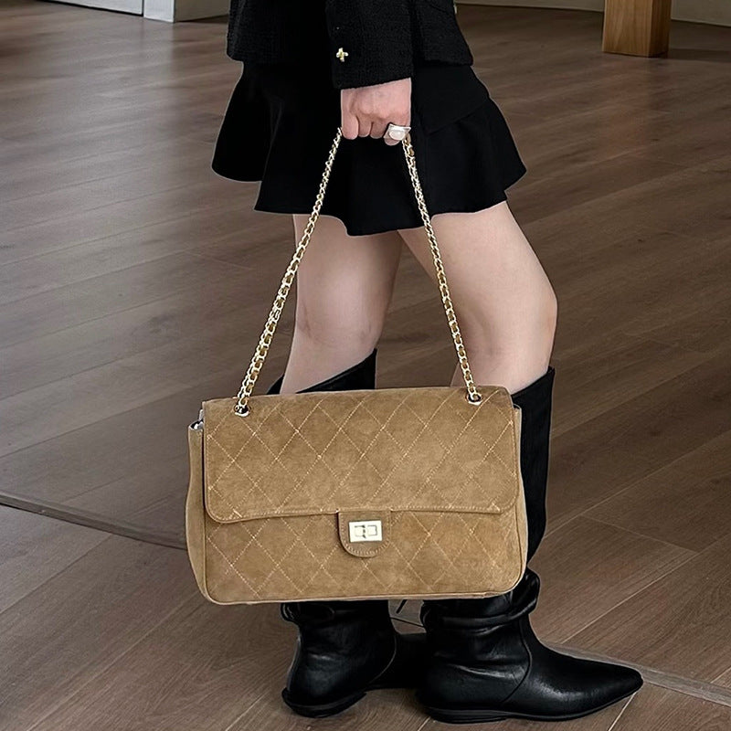 Quilted Suede Chain Hobo Bag