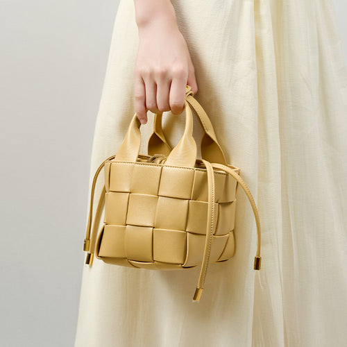 Woven Leather Basket Bag