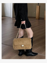 Quilted Suede Chain Hobo Bag